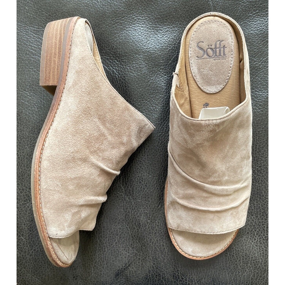 Sofft Netta Size 8.5M Open Toe Slide Flat Sandal Taupe Suede Leather